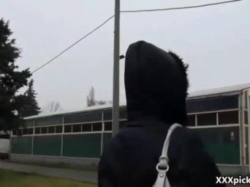 Public dick sucking with amateur euro slut for money 23